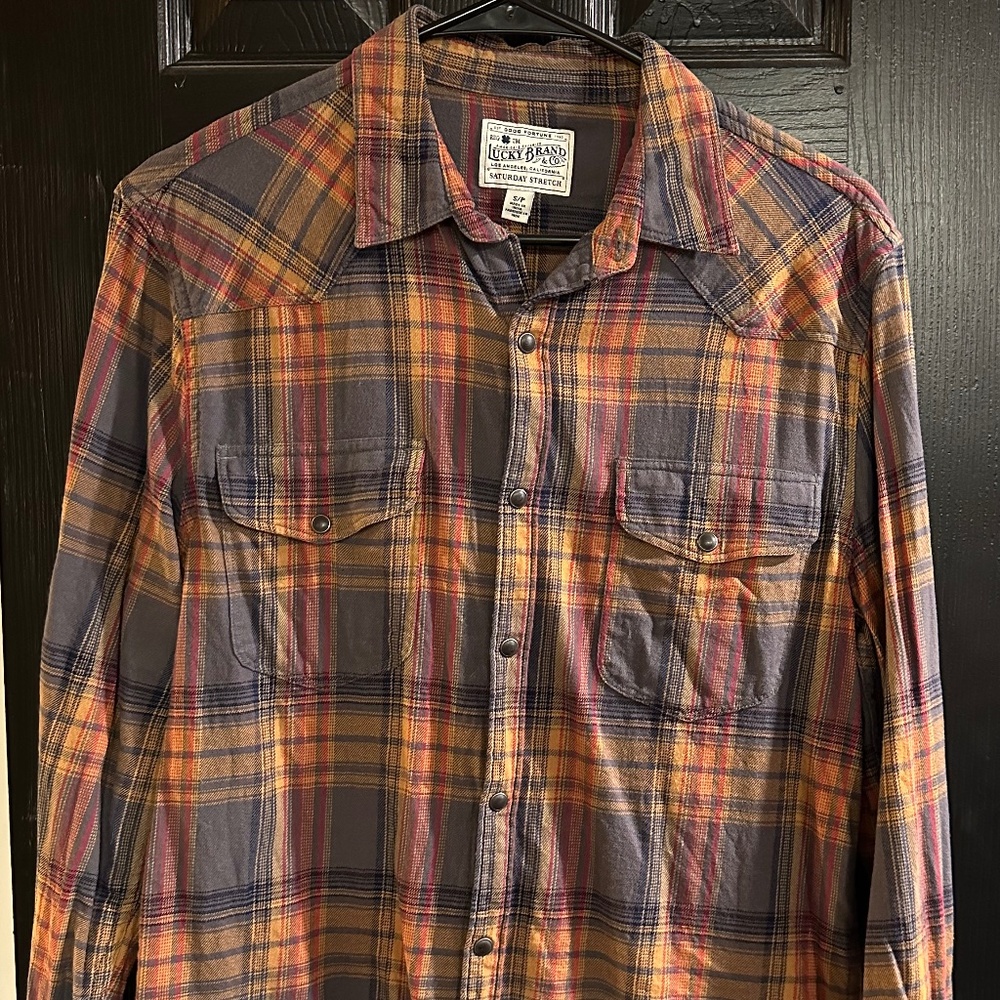 Lucky Brand Stretch Plaid Western Long Sleeve Shirt. Size S.
